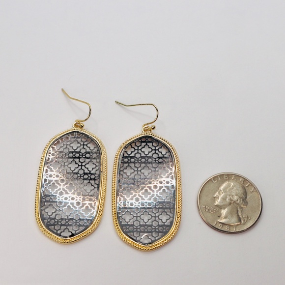 Black + Gold Filigree Earrings | Statement Earrings - Picture 2 of 2